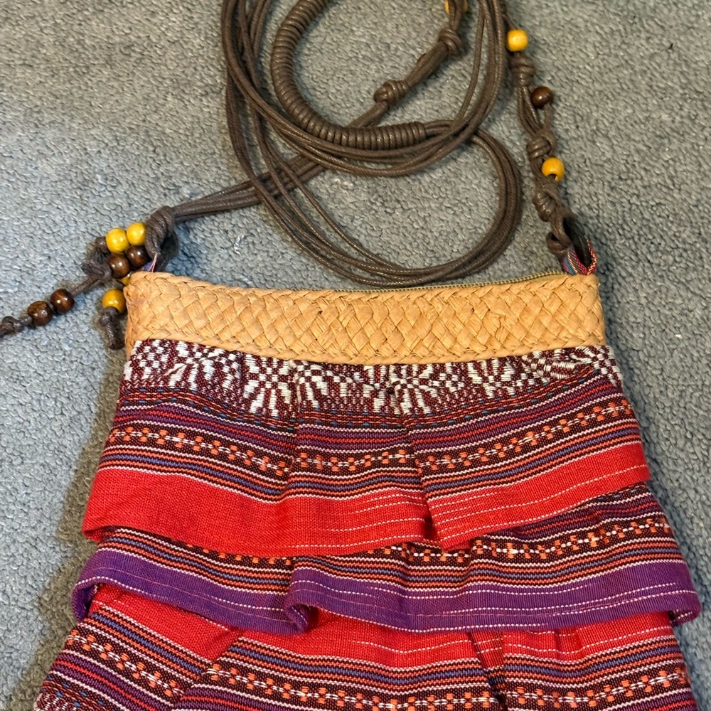 Cappelli Straworld Red & Purple Boho Straw-Trim Crossbody